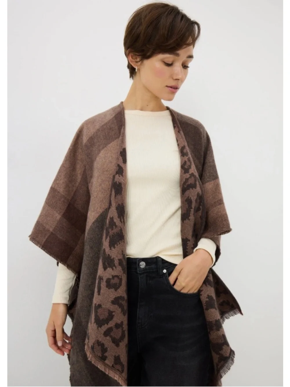 New Woolrich Reversible Wrap One Size Animal Print Brown